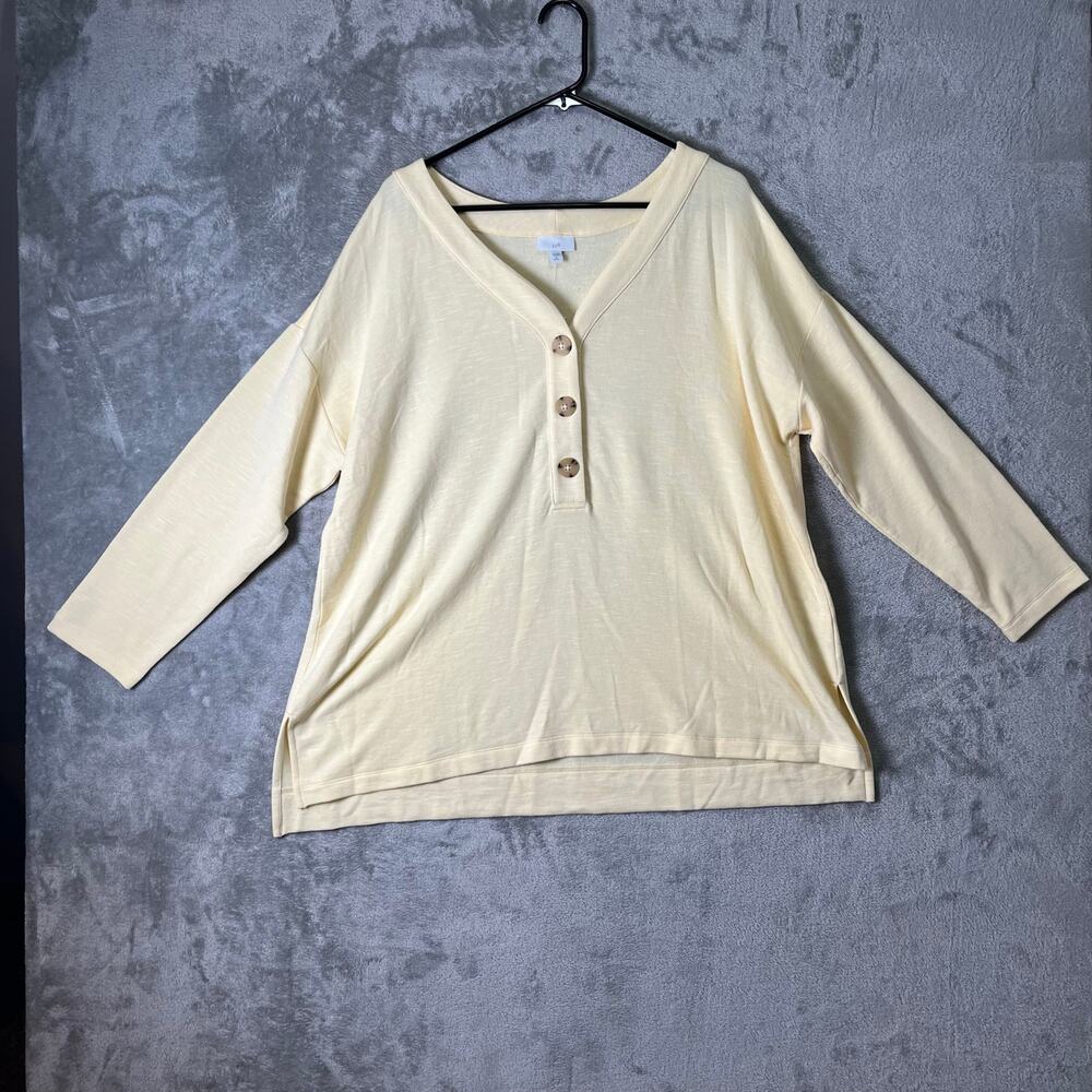 J. Jill Cream Button Henley Lightweight Top Relaxed Casual Minimalist XLP New